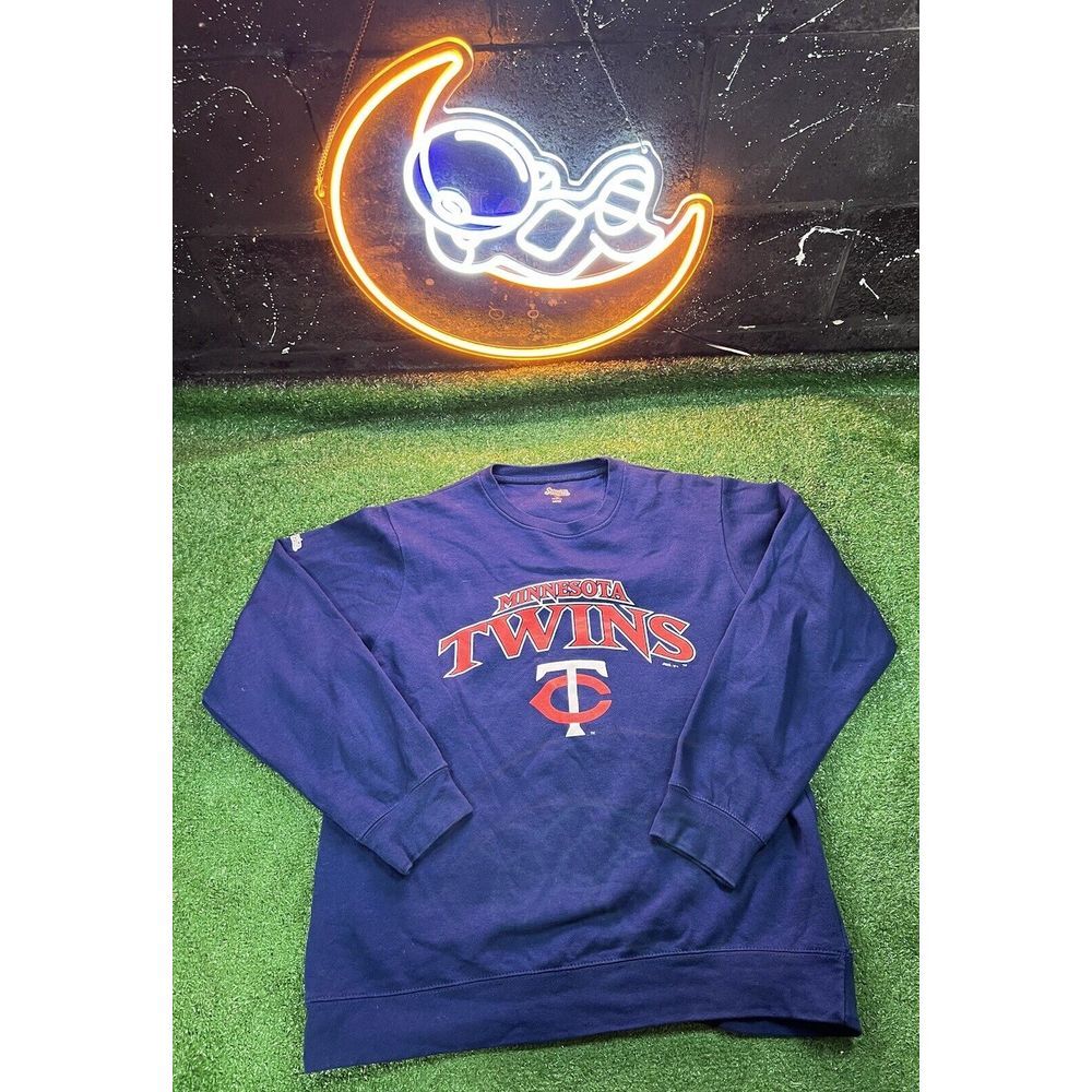 MLB Minnesota Twins Stitches Navy Blue‎ Baseball Sweatshirt Crewneck Mens Sz LG